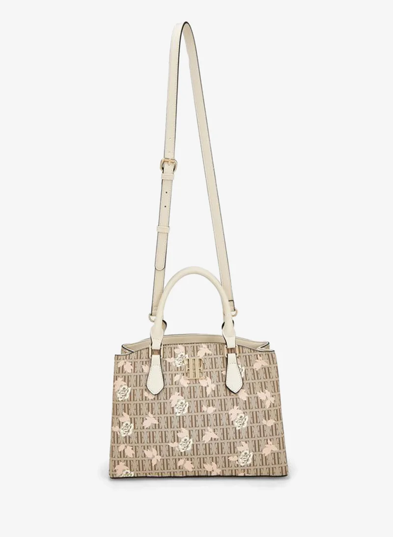 ELLE Floral Monogram Print Tote Bag With Detachable Strap