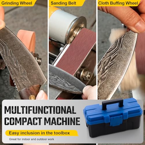 NuoDunco 3-In-1 Mini Belt Sander - 15 Degree Knife Sharpener Electric Bench Grinder Sanding Machine, 7 Adjustable Speed Buffer Polisher for Metal Wood DIY Handcraft, Tool & Knife Sharpening (Plus Kit) - Image 4