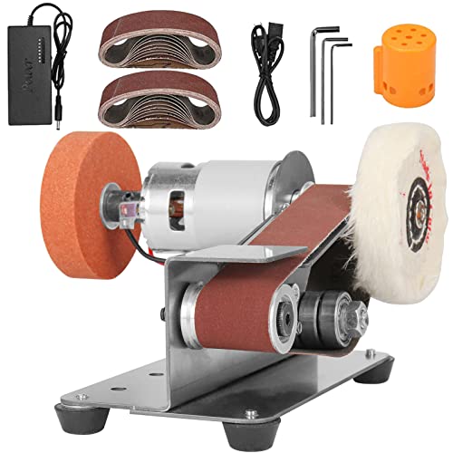NuoDunco 3-In-1 Mini Belt Sander - 15 Degree Knife Sharpener Electric Bench Grinder Sanding Machine, 7 Adjustable Speed Buffer Polisher for Metal Wood DIY Handcraft, Tool & Knife Sharpening (Plus Kit) - Image 1