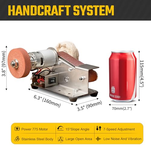NuoDunco 3-In-1 Mini Belt Sander - 15 Degree Knife Sharpener Electric Bench Grinder Sanding Machine, 7 Adjustable Speed Buffer Polisher for Metal Wood DIY Handcraft, Tool & Knife Sharpening (Plus Kit) - Image 2
