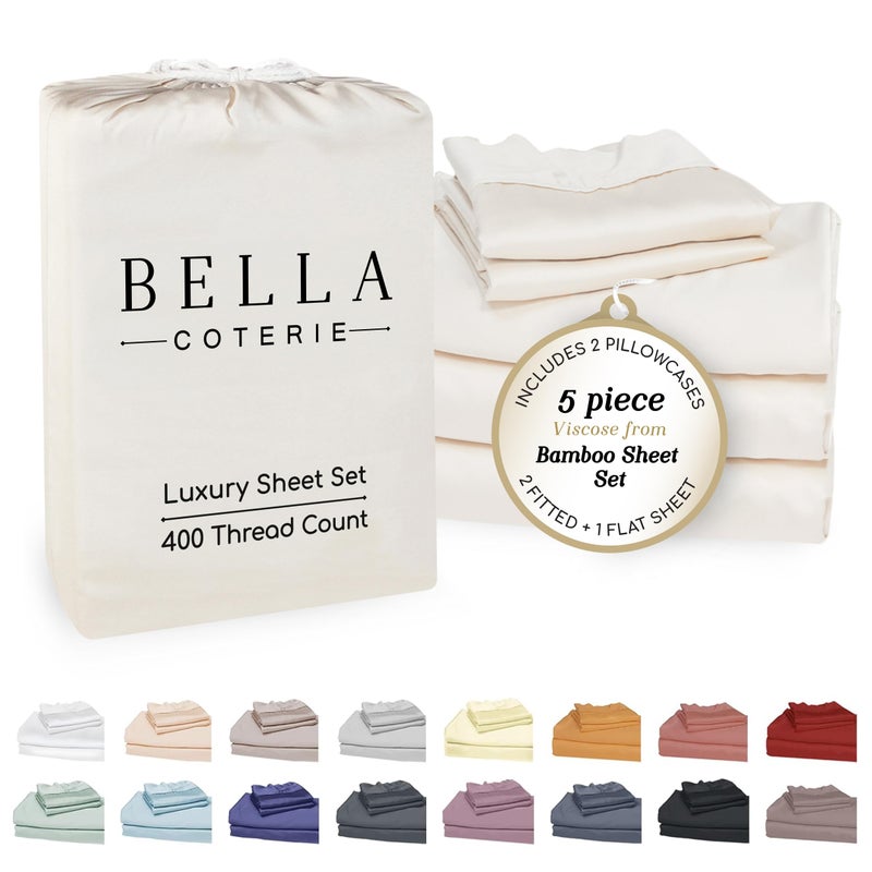 BC BELLA COTERIE Bella Coterie Luxury Bamboo Viscose Split King Size Sheet Set | 2 Fitted Sheets for Sleep Number & Adjustable Beds | 100% Organically Grown | Cooling & Ultra Soft | 18â€ Deep Pocket [Ivory] - Image 1