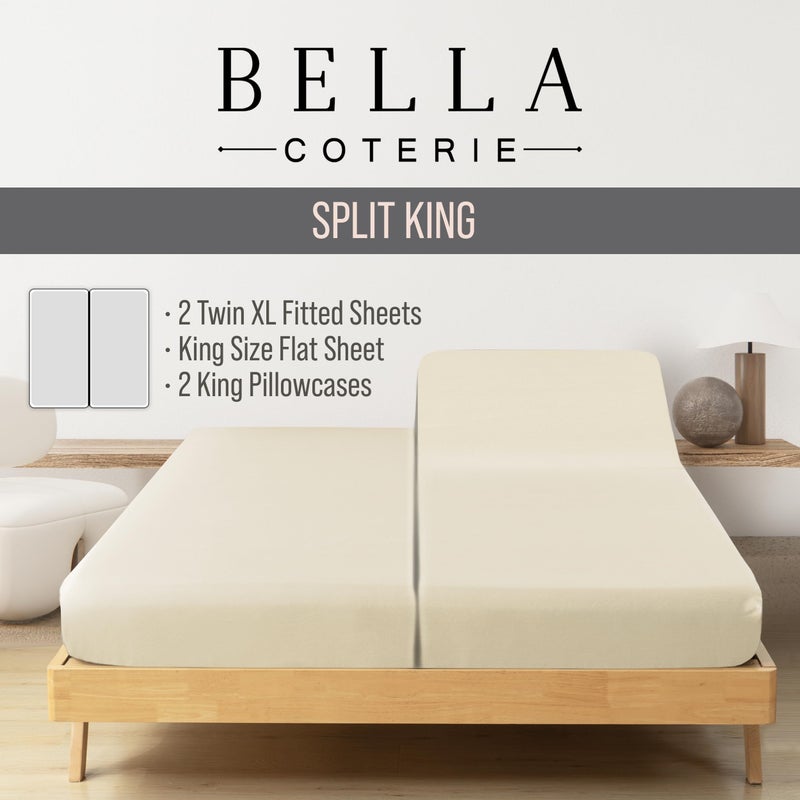 BC BELLA COTERIE Bella Coterie Luxury Bamboo Viscose Split King Size Sheet Set | 2 Fitted Sheets for Sleep Number & Adjustable Beds | 100% Organically Grown | Cooling & Ultra Soft | 18â€ Deep Pocket [Ivory] - Image 2