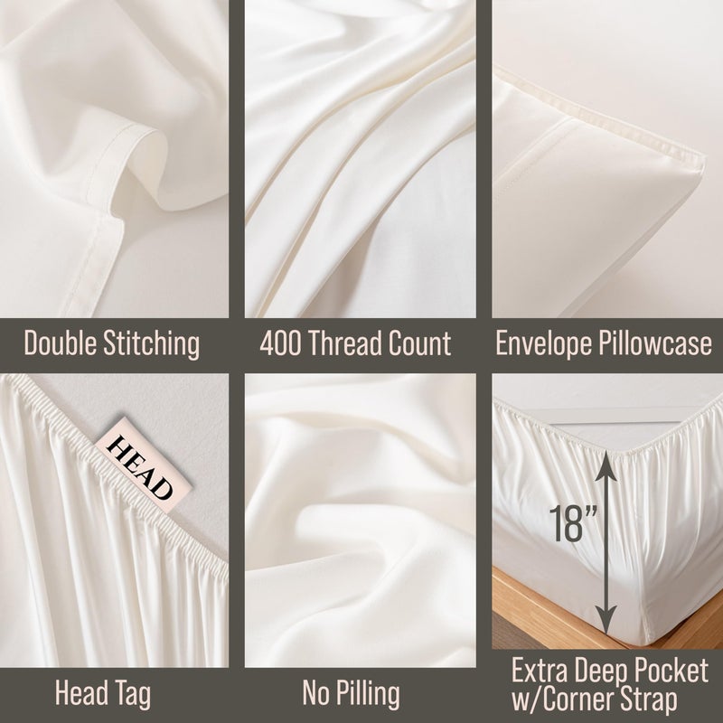 BC BELLA COTERIE Bella Coterie Luxury Bamboo Viscose Split King Size Sheet Set | 2 Fitted Sheets for Sleep Number & Adjustable Beds | 100% Organically Grown | Cooling & Ultra Soft | 18â€ Deep Pocket [Ivory] - Image 4