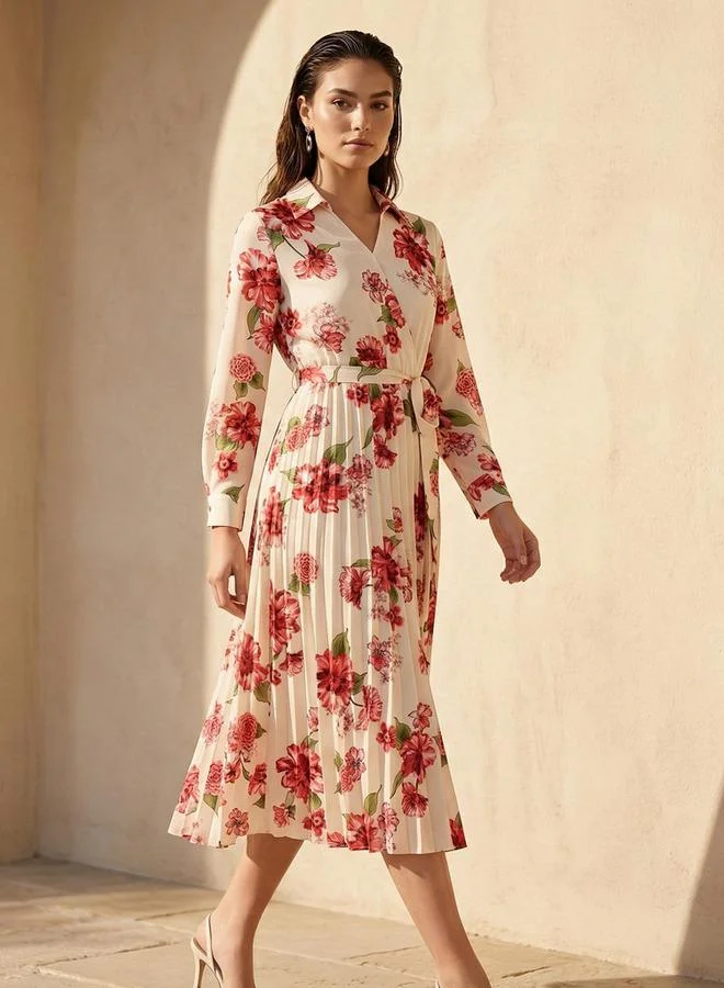 سبلاش فيڤ Midi Satin Wrap Dress with Floral Print