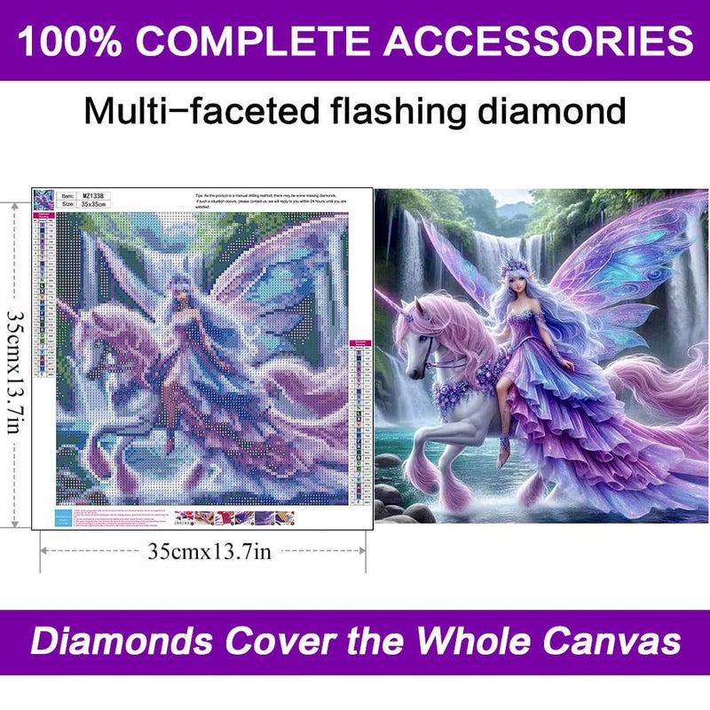 croshom Diamond Art Kits for Adults, Unicorn Fairy Diamond Art Painting Kits for Adults Beginners, 5D DIY Full Drills Gem Craft for Adult Gifts, Home Wall Decor 13.8" x 13.8" - Image 4