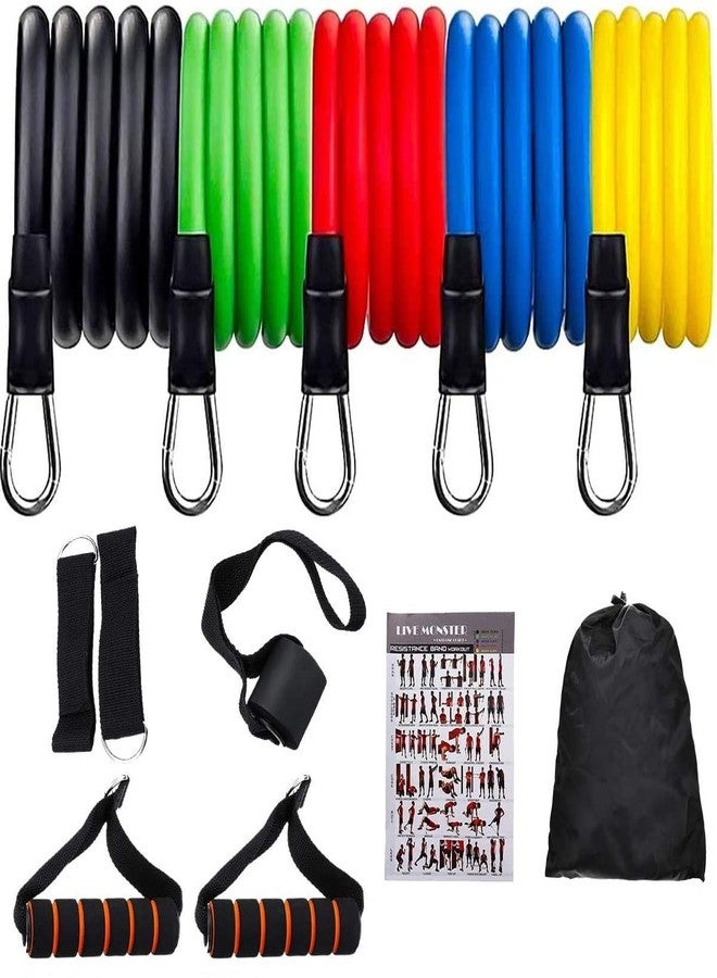 Viulvuk Portable 11 pcs Resistance Bands for Workout for Men | Exercise Rubber Fitness Band for Women | Home Training Gym Kit of Toning Tubes, Door Anchor, Handles, Carry Bag, Legs Ankle Straps - Image 1