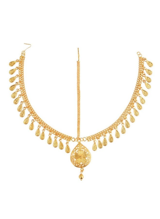 Efulgenz Gold Tone Indian Jewelry for Women Dubai Style Matha Patti Indian Gold Tone Floral Maang Tikka Indian Bridal Jewelry for Wedding Fashion Jewelry, Adjustable, Metal, No Gemstone - Image 1