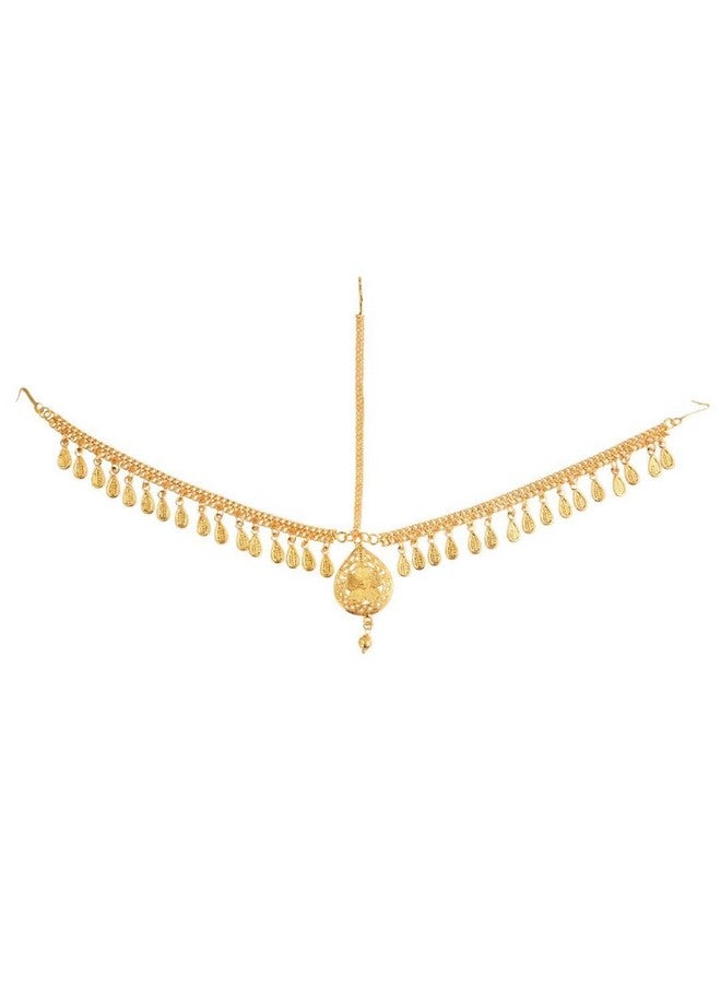 Efulgenz Gold Tone Indian Jewelry for Women Dubai Style Matha Patti Indian Gold Tone Floral Maang Tikka Indian Bridal Jewelry for Wedding Fashion Jewelry, Adjustable, Metal, No Gemstone - Image 5