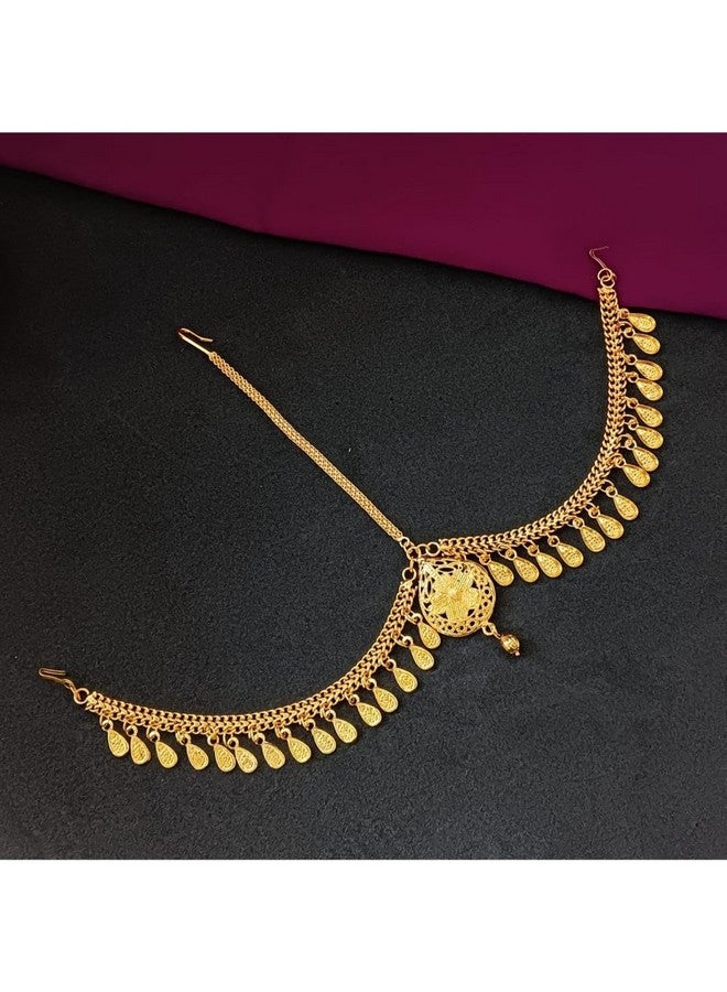 Efulgenz Gold Tone Indian Jewelry for Women Dubai Style Matha Patti Indian Gold Tone Floral Maang Tikka Indian Bridal Jewelry for Wedding Fashion Jewelry, Adjustable, Metal, No Gemstone - Image 2