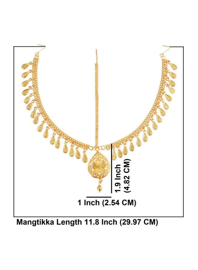 Efulgenz Gold Tone Indian Jewelry for Women Dubai Style Matha Patti Indian Gold Tone Floral Maang Tikka Indian Bridal Jewelry for Wedding Fashion Jewelry, Adjustable, Metal, No Gemstone - Image 4