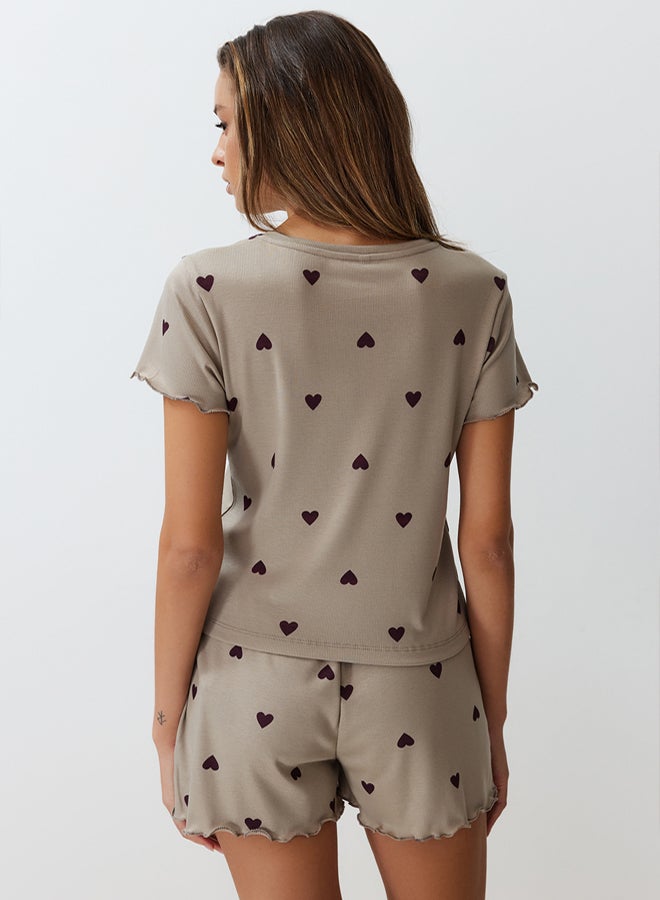 trendyol Mint Heart Slogan Printed Elastic Ribbed Knitted Pajama Set THMSS24PT00220 - Image 5