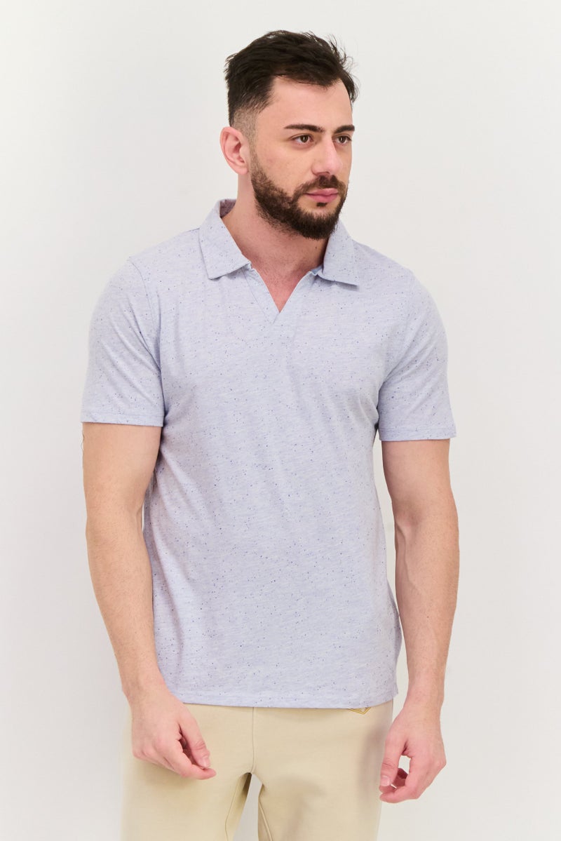 Project Essentials Men Regular Fit Heather Short Sleeve Polo Shirt, Heather Blue - Image 1