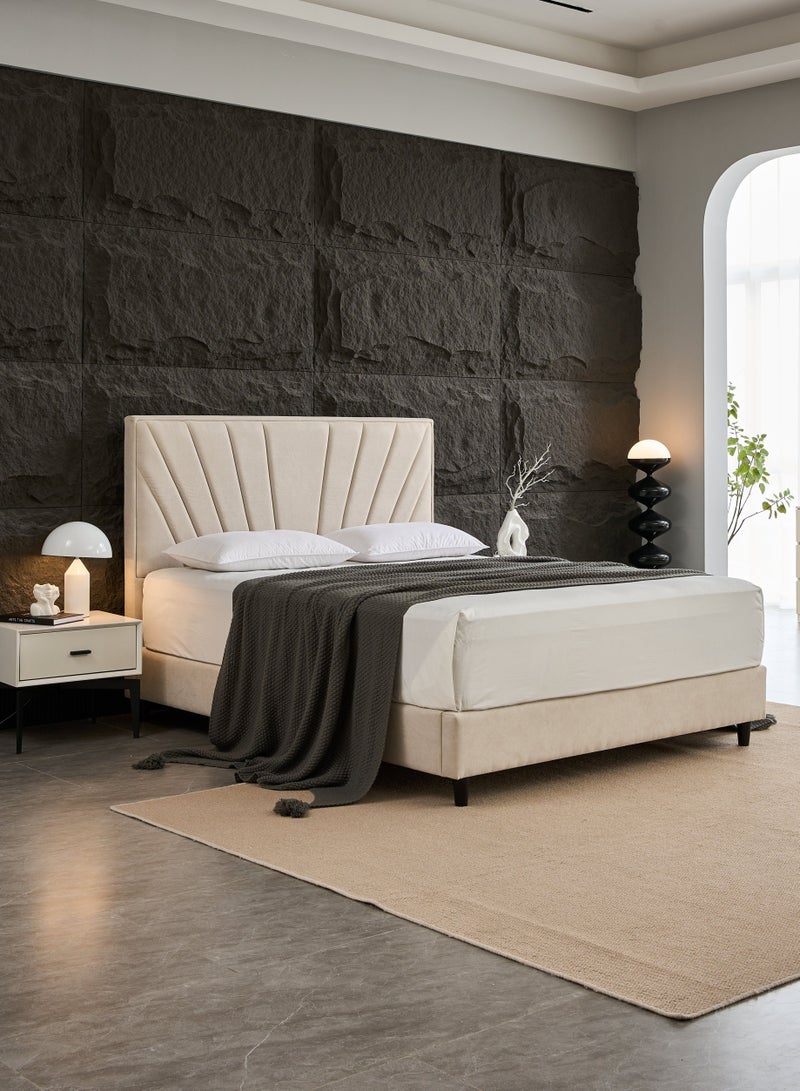 Panax Modern Upholstered Platform Bed Frame with Headboard - Strong Wooden Slats, Non-Slip & Noise-Free Design - No Box Spring Needed - Easy Assembly - King Size - Light Beige - Image 2