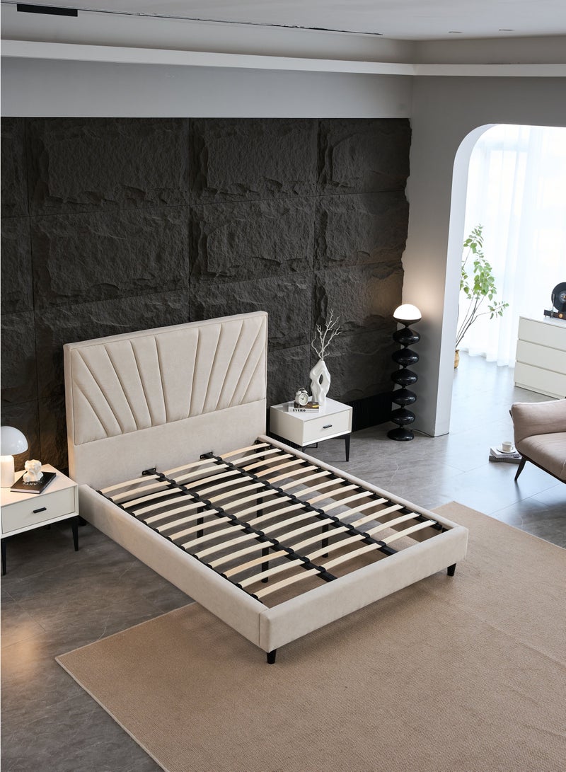 Panax Modern Upholstered Platform Bed Frame with Headboard - Strong Wooden Slats, Non-Slip & Noise-Free Design - No Box Spring Needed - Easy Assembly - King Size - Light Beige - Image 5