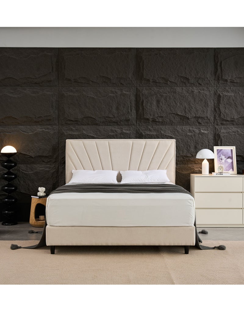Panax Modern Upholstered Platform Bed Frame with Headboard - Strong Wooden Slats, Non-Slip & Noise-Free Design - No Box Spring Needed - Easy Assembly - King Size - Light Beige - Image 1