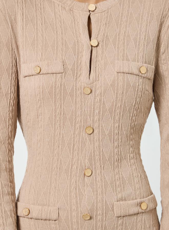 Take Two Women's Solid Texture Button Front Long Sleeve Midi Dress - Image 5