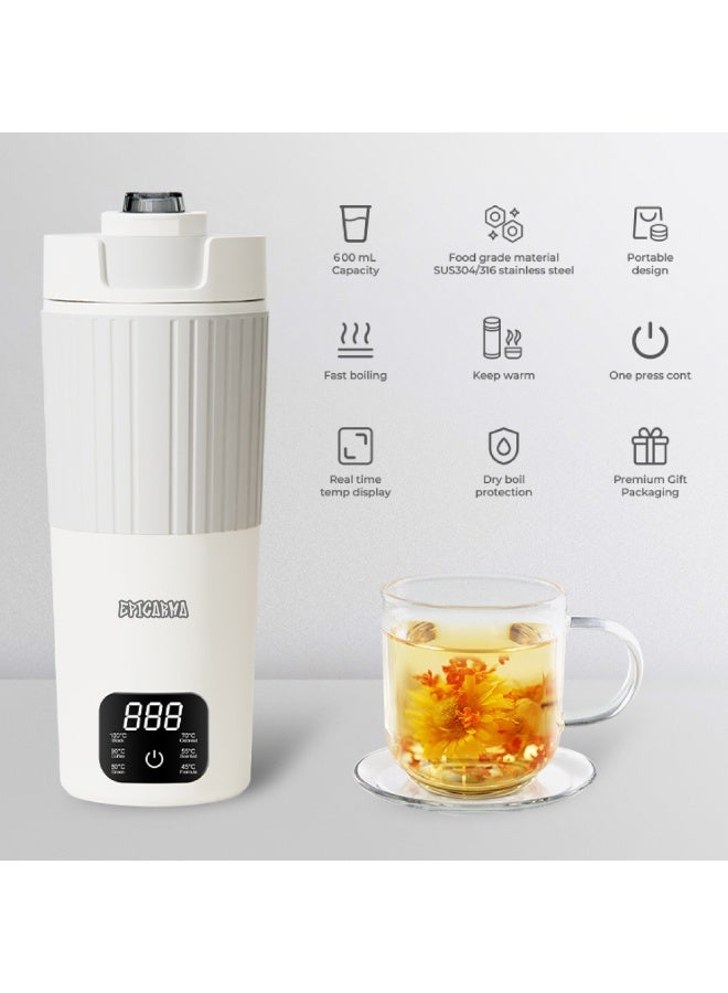 epicarma 300W Portable Electric Travel Kettle 600ml 316 Stainless Steel Water Boiler with USB-C, Euro Plug & 12V Car Plug, 6 Temperature Control Settings, LED Display Smart Tea Coffee Maker, Fast Heating Thermo Pot for Car, Office & Travel - Image 5