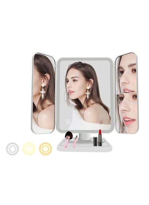 LED Makeup Mirror with 3 Color Lighting Modes – 52 LED Trifold Mirror, 1X/2X/3X Magnification, Touch Control, High Definition, Portable Lighted Cosmetic Mirror for Makeup, Grooming & Skincare