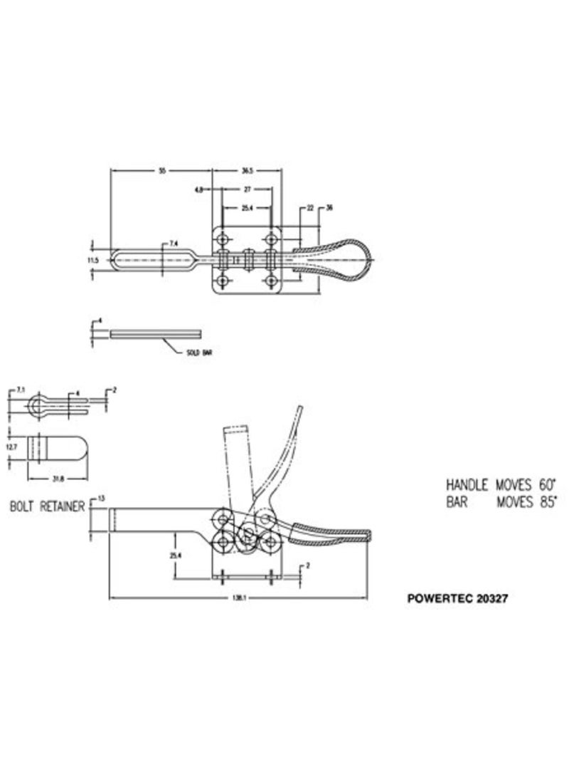 باورتيك 20327 مشبك تبديل أفقي سريع الإصدار 201B 300 رطل سعة حمل مع طرف ضغط مطاطي 4Pk - Image 4