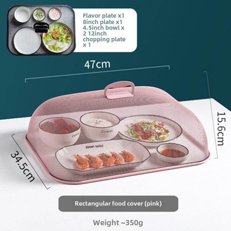 Internet Celebrity Stainless Steel Food Meal Cover Household Dining Table Mosquito Cover Dust Cover Square Round Dish Cover Fly Cover(Rectangle [Pink]]) - Image 1