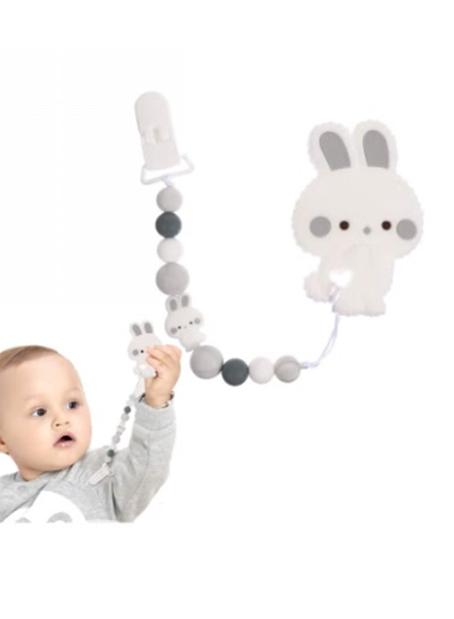 Pacifier Clip, Silicone Pacifier Holders, Pacifier Fang pacifier for Teething Toy, Rabbit Pattern Baby Pacifier Clips for Newborn Boys and Girls - Image 1