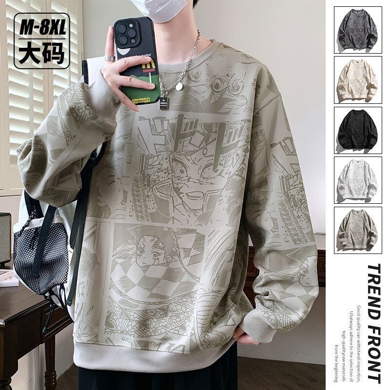 New Full-Print Heavy Autumn Sweatshirt For Teenagers, Loose Long-Sleeve Crew Neck Base Shirt, Oversized And Plus Size Hong Kong Style - Image 2