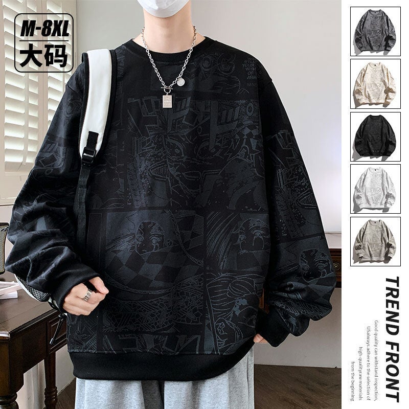 New Full-Print Heavy Autumn Sweatshirt For Teenagers, Loose Long-Sleeve Crew Neck Base Shirt, Oversized And Plus Size Hong Kong Style - Image 5