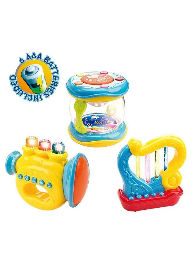 WEofferwhatYOUwant Set Of 3 Trumpet Drum And Harp Music Toys With Batteries ; Musical Instruments For Baby Learning And Entertainments  - Image 3