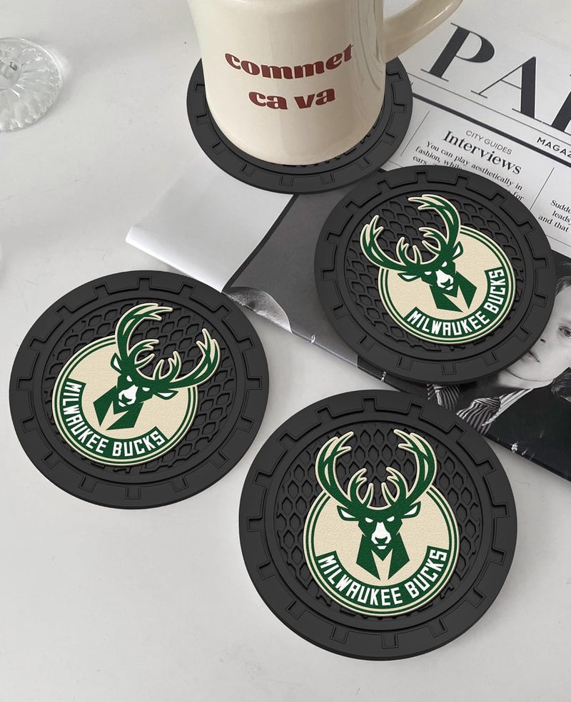 EMIJOY Bucks Car Cup Holder Coasters,Milwaukee Bucks Car Cup Coasters for Cup Holder,2 Car Cup Holder Insert,Basketball Stuffs for Cars,Anti-Split Dust Proof Car Cup Mat,Silicon Car Coasters,2.75'' - Image 5