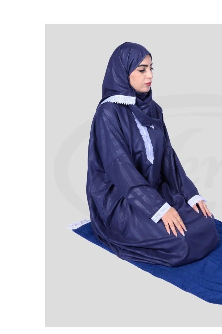 شرشف صلاة ناعم ومريح للغاية مع حواف دانتيل مطرزة مكون من قطعة واحدة يتضمن طرحة ويغطي الجسم بالكامل بمقاس موحد وواسع مناسب لجميع الأجسام - Image 2