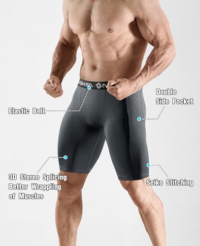 Niksa 2/4 Pack Compression Shorts Men with Pocket, Spandex Running Shorts Sport Athletic Workout Performance Underwear - Image 4