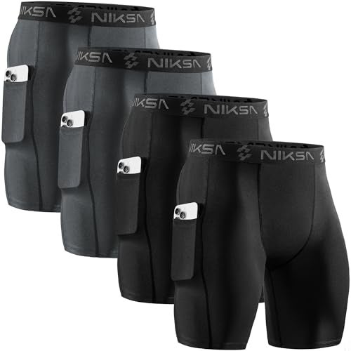 Niksa 2/4 Pack Compression Shorts Men with Pocket, Spandex Running Shorts Sport Athletic Workout Performance Underwear - Image 1