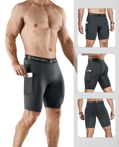 Niksa 2/4 Pack Compression Shorts Men with Pocket, Spandex Running Shorts Sport Athletic Workout Performance Underwear - Image 2