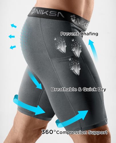 Niksa 2/4 Pack Compression Shorts Men with Pocket, Spandex Running Shorts Sport Athletic Workout Performance Underwear - Image 3