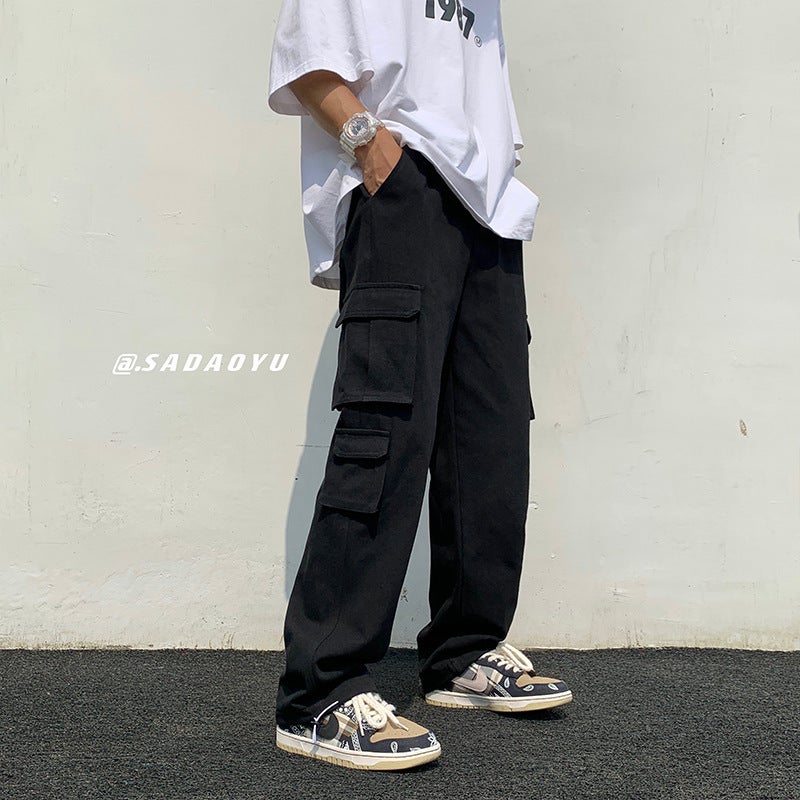 Multi-Pocket Cargo Pants for Men Spring Fall Black - Image 1