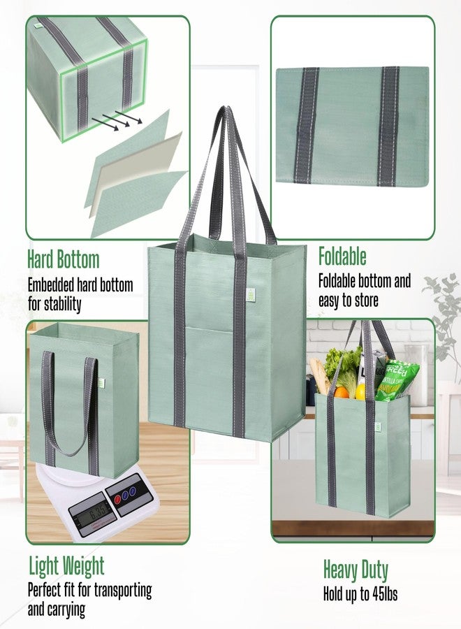 VENO 4 Pack Reusable Grocery Bags Shopping Bags, Small Tote Bag w/Handle & Hard Bottom, Heavy Duty, Foldable Bag Carrier - Green - Image 3