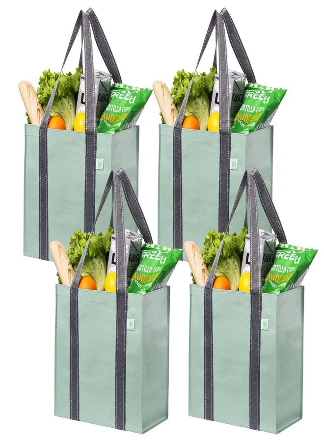 VENO 4 Pack Reusable Grocery Bags Shopping Bags, Small Tote Bag w/Handle & Hard Bottom, Heavy Duty, Foldable Bag Carrier - Green - Image 1
