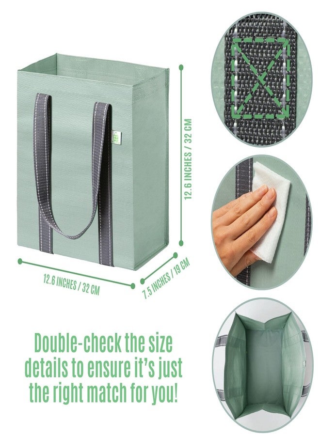 VENO 4 Pack Reusable Grocery Bags Shopping Bags, Small Tote Bag w/Handle & Hard Bottom, Heavy Duty, Foldable Bag Carrier - Green - Image 2