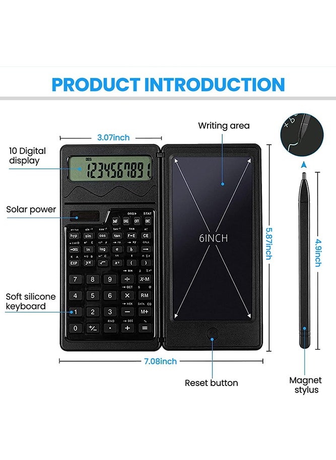 Generic - S3 Solar Scientific Calculators with Erasable Writing Tablet,Calculators Handwriting Tablet Electronic LCD Writing Tablet Function Calculator  Battery Powered Foldable 10 Digit Desk Calculator for School, Office, Home, Black - Image 1
