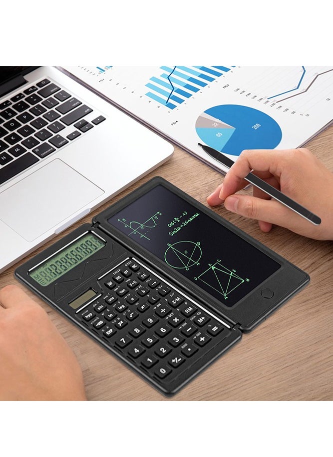 Generic - S3 Solar Scientific Calculators with Erasable Writing Tablet,Calculators Handwriting Tablet Electronic LCD Writing Tablet Function Calculator  Battery Powered Foldable 10 Digit Desk Calculator for School, Office, Home, Black - Image 1