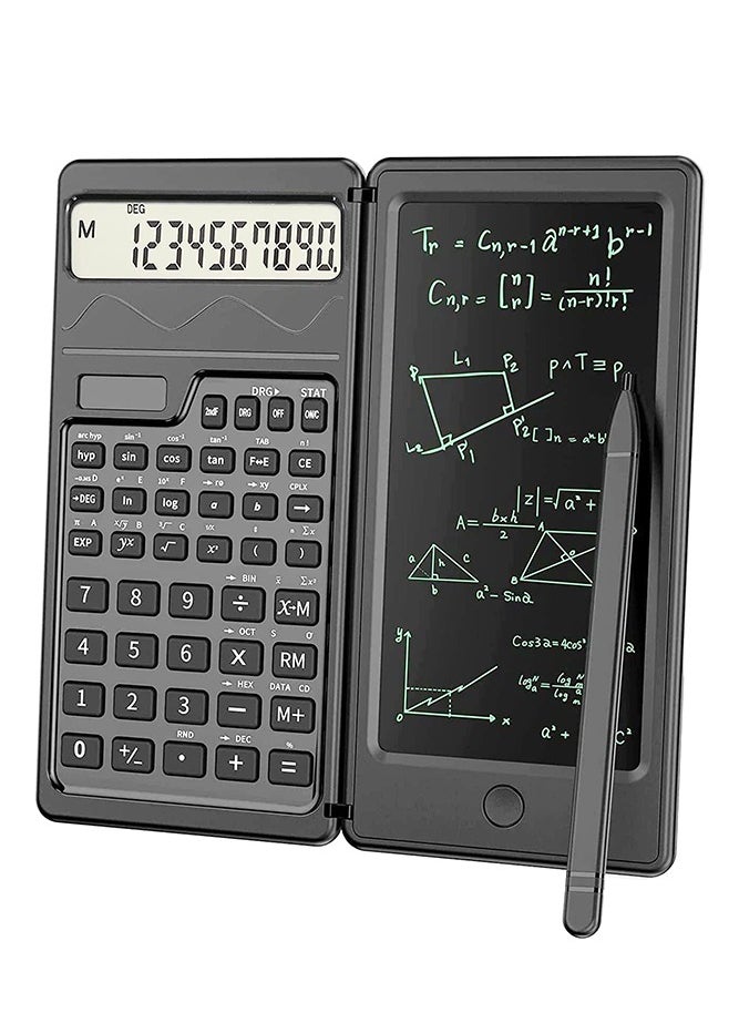 Generic - S3 Solar Scientific Calculators with Erasable Writing Tablet,Calculators Handwriting Tablet Electronic LCD Writing Tablet Function Calculator  Battery Powered Foldable 10 Digit Desk Calculator for School, Office, Home, Black - Image 1