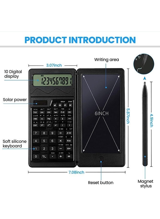 NIIMBOT S3 Solar Scientific Calculator with Erasable Writing Tablet, Foldable LCD Handwriting Calculator, 10 Digit Desk Calculator for School Supplies, Solar Battery Powered Math Tool for Students Teachers Office Home, Black - Image 2