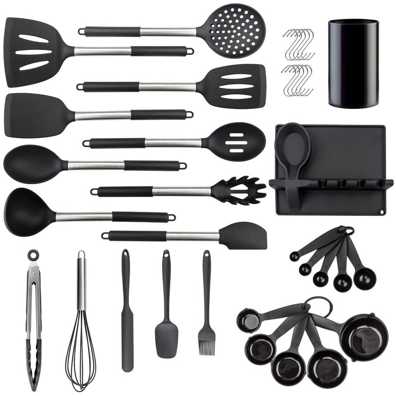 LeMuna Silicone Kitchen Utinsels Sets Heat Resistant Kitchen Utensils Set Stainless Silicone Utensils Set for Nonstick Cookware BPA Free Dishwasher Safe