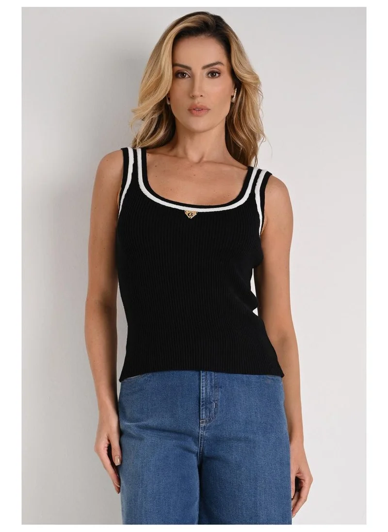 Carmen Steffens Black Metal Ribbed Tank Top