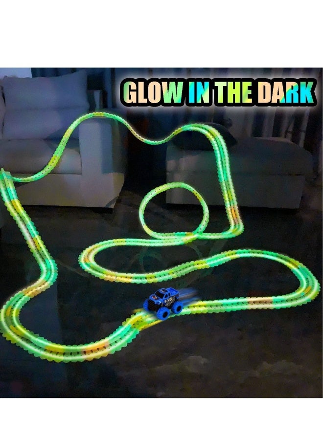 Race Track for Boys and Kids, 1set Flexible Changeable Magic Car Tracks Glow in The Dark, Toys for 3 4 5 6 Year Old Boys Girls with LED Light Up Race Car, Best Birthday Gifts - Image 3
