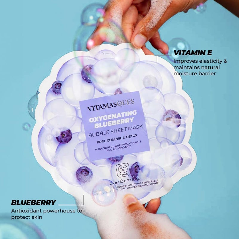 Vitamasques Blueberry Oxygenating Bubble Face Mask, Pore Cleanse and Detox, Deeply cleansing action, with bubbling fun (Pack of 3) - Image 2