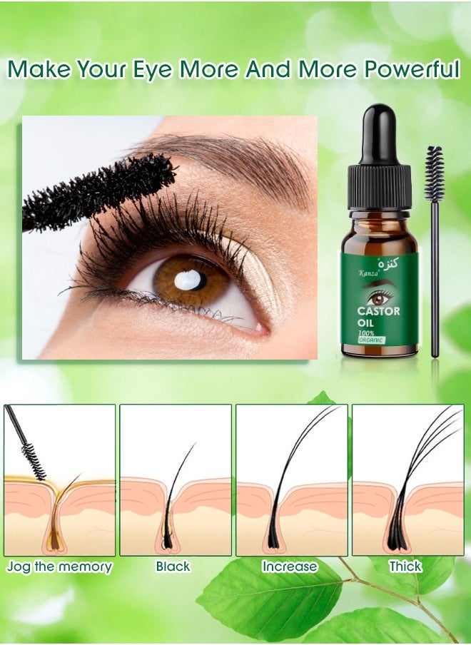Kanza - 100% Organic Castor Oil with 10Pcs Eyelash Brushes for Eyelashes & Eyebrows Growth Oil Hair Black Castor Oil Natural Cold Pressed Hair Growth Oil Hexane Free Growth Serum for Fuller Thicker Lashes and Brows for Women 10ml - Image 1