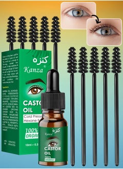 100% Organic Castor Oil with 10Pcs Eyelash Brushes for Eyelashes & Eyebrows Growth Oil Hair Black Castor Oil Natural Cold Pressed Hair Growth Oil Hexane Free Growth Serum for Fuller Thicker Lashes and Brows for Women 10ml