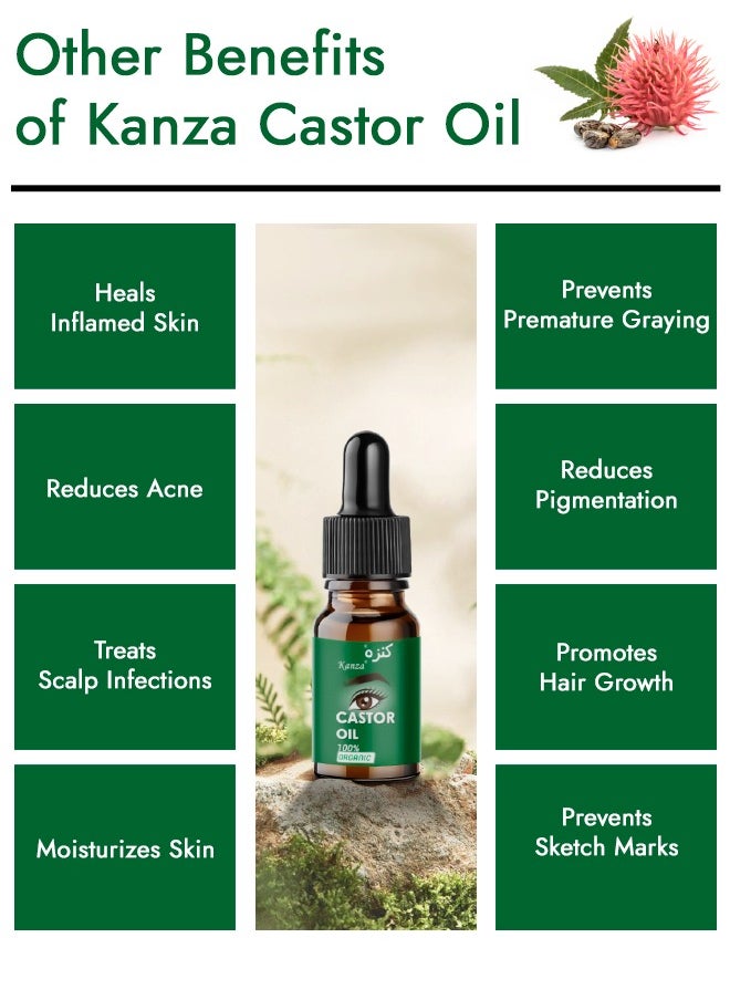 Kanza - 100% Organic Castor Oil with 10Pcs Eyelash Brushes for Eyelashes & Eyebrows Growth Oil Hair Black Castor Oil Natural Cold Pressed Hair Growth Oil Hexane Free Growth Serum for Fuller Thicker Lashes and Brows for Women 10ml - Image 1