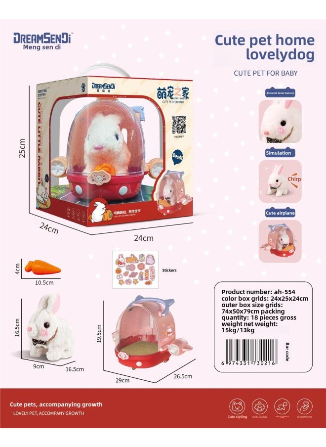 Children's Toy Plush Pet Simulation Electric Dog Can Walk And Call White Rabbit Golden Retriever Pet Doll Gift-Color:554  White Rabbit Space Aircraft Cage Set  - Image 1